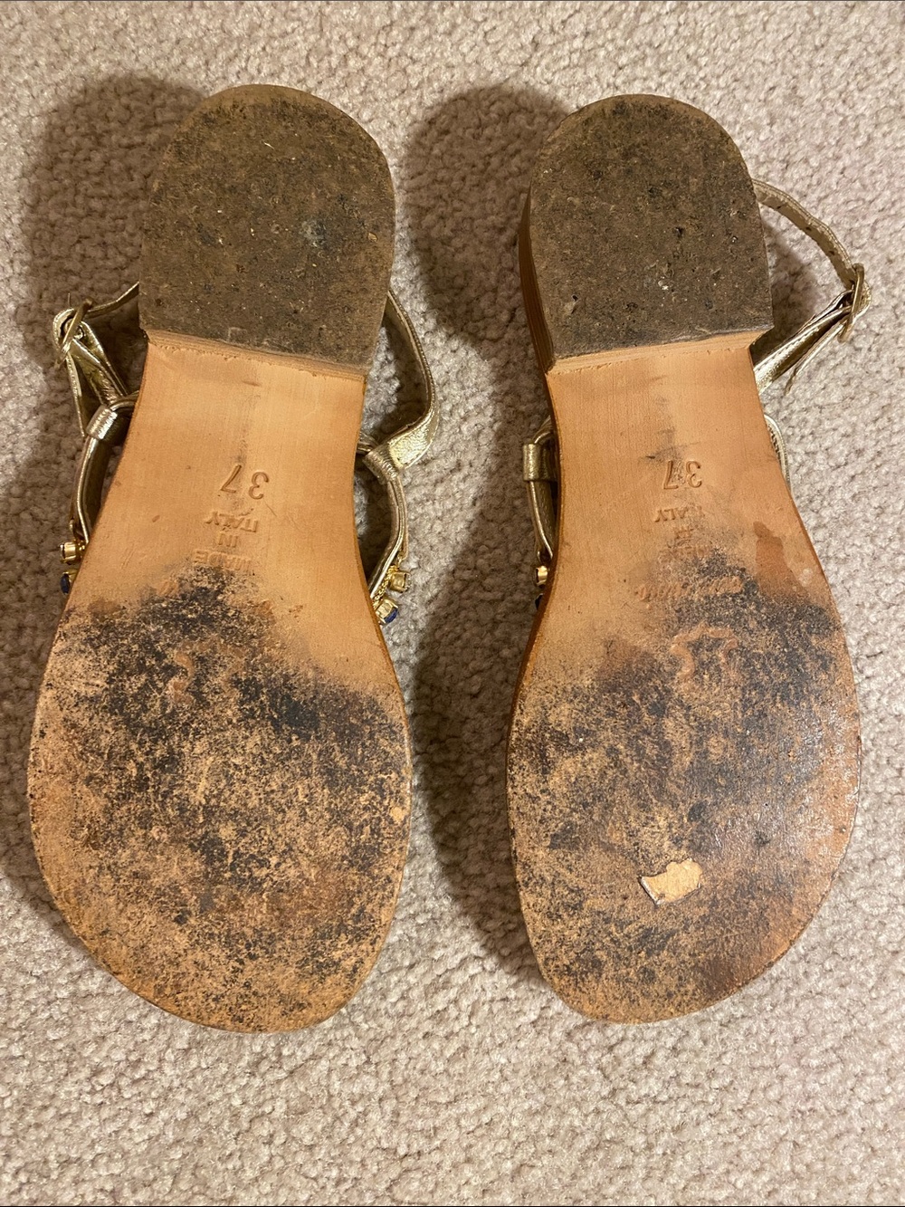 Mario Romano Capri Italy Blue Crystal Gold Sandals